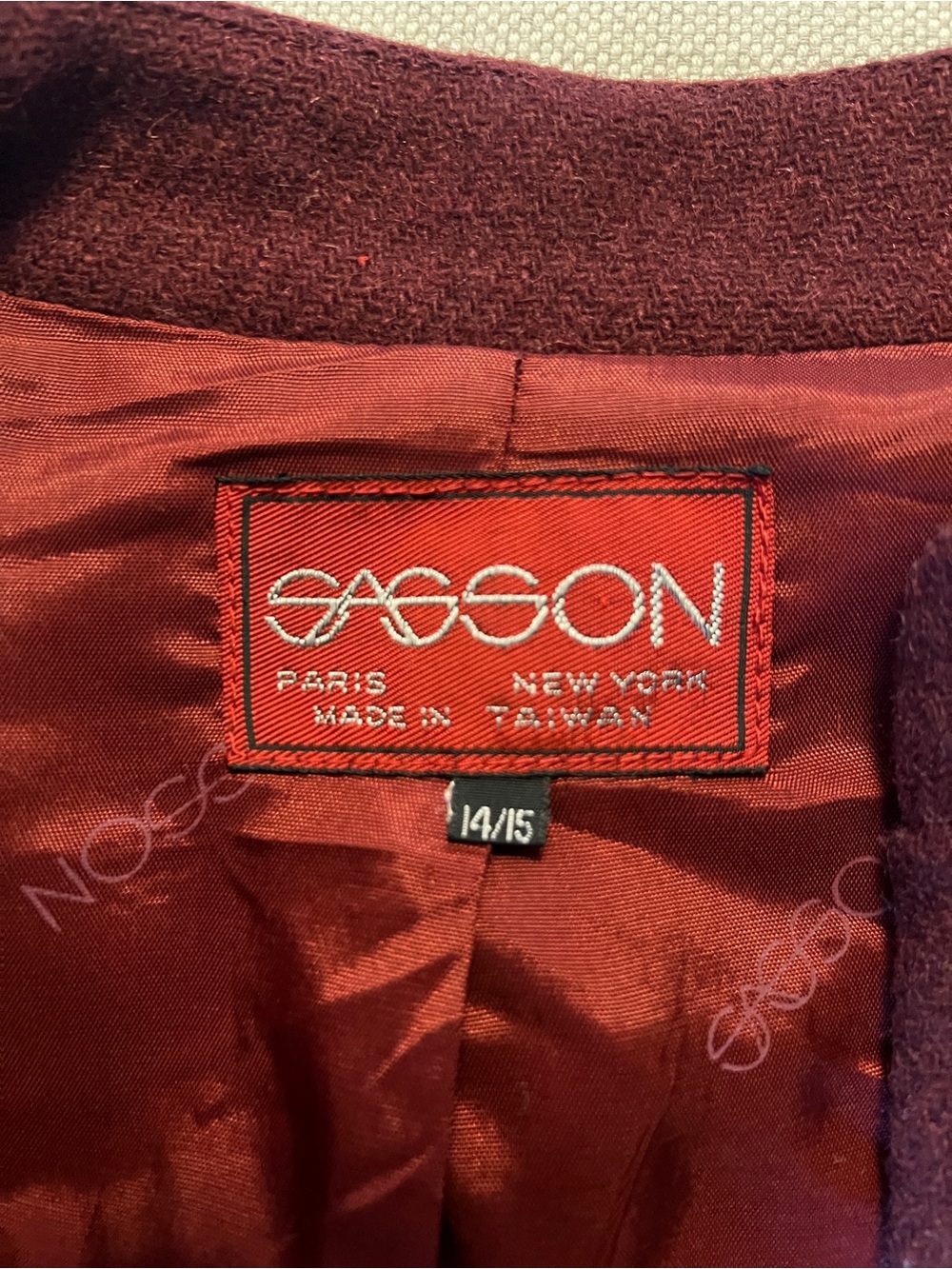 SASSON 100% Wool Mandarin Collar Cropped Stripe Jacket Burgundy Maroon | US M - Picture 8 of 11